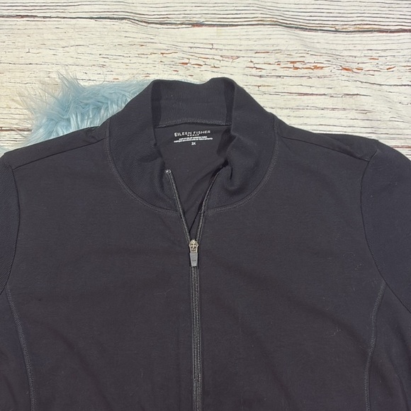 Eileen Fisher Black Zip Front Lounge Pocket Lightweight Jacket Sweatshirt - Picture 4 of 8